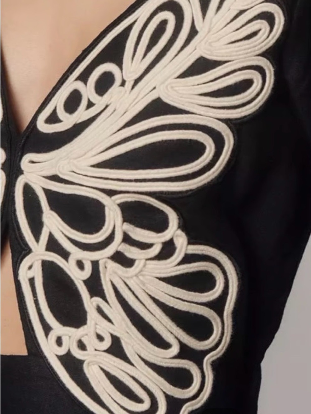 NWT - FARM Rio x Anthropolgie - Black Long-Sleeve Top with Cream Butterfly Motif - Picture 4 of 8